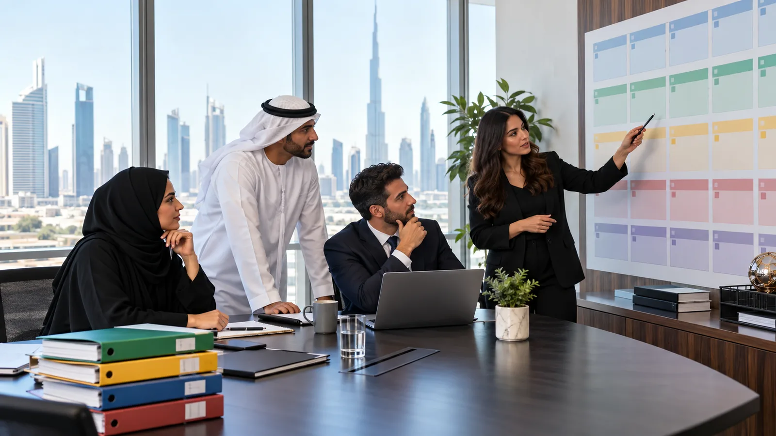 UAE company team reviewing an annual business compliance calendar